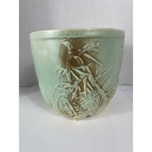 McCoy Planter Pot Pine Cone Jardiniere Blue Green Brown Vtg MCM Cottagecore
